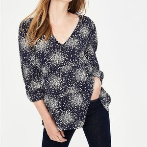 Boden Willow Top Floral Tiered Blouse V-Neck Puff Sleeve Boho Flowy Small 2